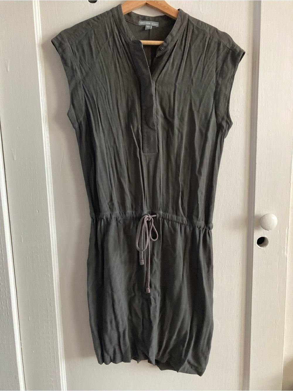 James Perse Sleeveless Drawstring Mini Dress in Charcoal